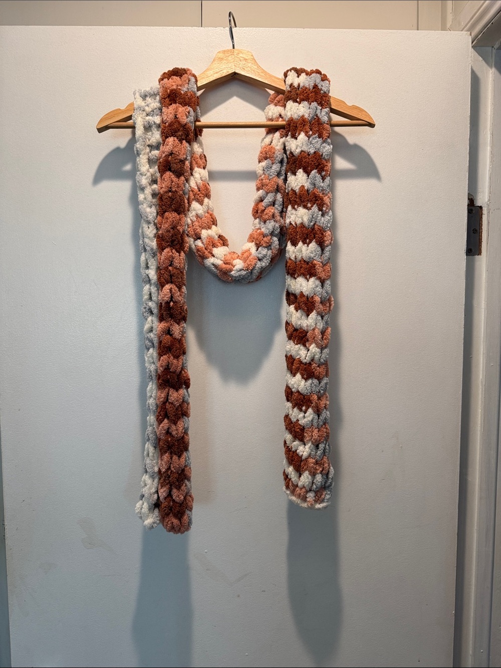 Chunky Braided Scarf in Cream and Rust